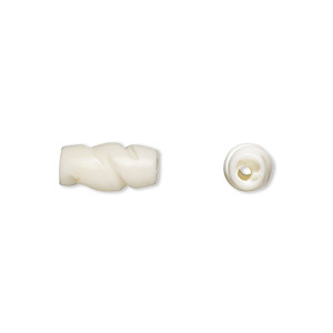 Bead, bone (natural), white, 12x8mm spiral round tube. Sold per pkg of 20.
