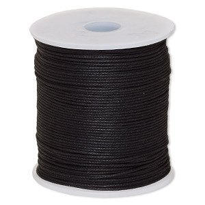 Cord, waxed cotton, black, 1mm, 20-pound test. Sold per 100-meter spool.