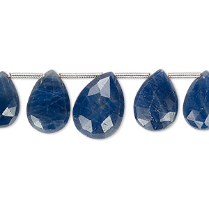 Bead, blue sapphire (heated), 7x6mm-14x9mm hand-cut top-drilled graduated faceted puffed teardrop, C grade, Mohs hardness 9. Sold per pkg of 11.
