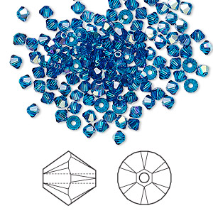 Bead, Crystal Passions&reg;, Capri blue AB, 3mm bicone (5328). Sold per pkg of 48.