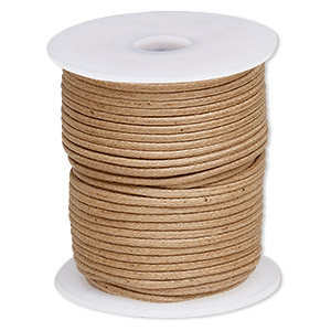 Cord, waxed cotton, light brown, 2mm, 50+ pound test. Sold per 25-meter spool.