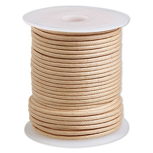 Cord, waxed cotton, natural, 2mm, 50+ pound test. Sold per 25-meter spool.