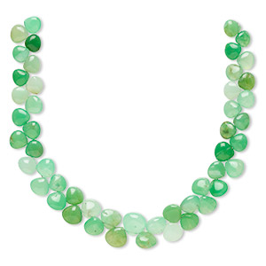 Bead, chrysoprase (natural), light and dark, 7-9mm graduated hand-cut puffed teardrop, B grade, Mohs hardness 6-1/2 to 7. Sold per 8-inch strand, approximately 50 beads.