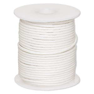 Cord, waxed cotton, white, 2mm, 50+ pound test. Sold per 25-meter spool.