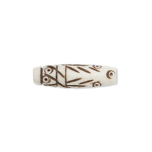 Bead, bone (dyed), antiqued brown, 24x6mm-24x8mm hand-cut carved hairpipe with lines and dots design, Mohs hardness 2-1/2. Sold per pkg of 20.