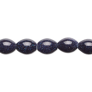 Bead, blue goldstone (glass) (man-made), 10x8mm oval. Sold per 15-1/2&quot; to 16&quot; strand.