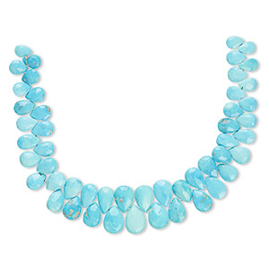 Bead, sleeping beauty turquoise (stabilized), 7x5mm-13x9mm graduated hand-cut faceted teardrop, B grade, Mohs hardness 5 to 6. Sold per 8-inch strand, approximately 45 beads.