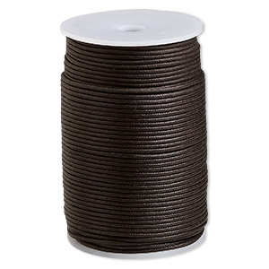 Cord, waxed cotton, brown, 2mm, 50+ pound test. Sold per 100-meter spool.