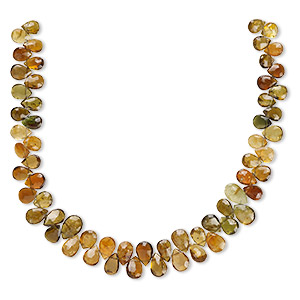 Bead, amber-green tourmaline (natural), 7x5mm-8x6mm hand-cut faceted teardrop, B+ grade, Mohs hardness 7 to 7-1/2. Sold per 8-inch strand, approximately 60 beads.
