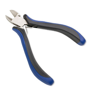 Pliers, side-cutter, plastic and nickel-plated steel, blue and black, 5 inches. Sold individually.
