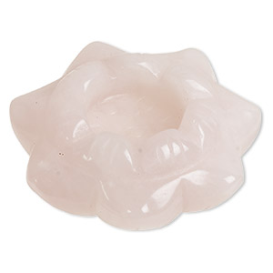 Candle taper holder, rose quartz (natural), 48x18mm-52x22mm hand-cut lotus, B grade, Mohs hardness 7. Sold individually.