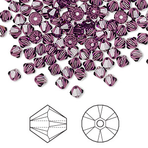 Bead, Crystal Passions&reg;, amethyst, 4mm bicone (5328). Sold per pkg of 48.
