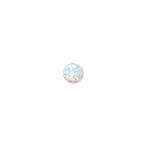 Cabochon, &quot;opal&quot; (silica and epoxy) (man-made), white, 6mm calibrated round. Sold per pkg of 2.