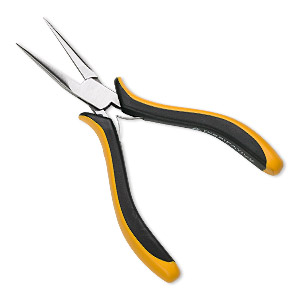 Pliers, OHM, long chain-nose, carbon steel and rubber, black and yellow, 6 inches. Sold individually.