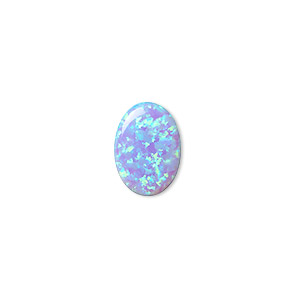 Cabochon, &quot;opal&quot; (silica and epoxy) (man-made), light blue, 14x10mm calibrated oval. Sold individually.