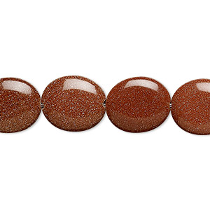 Bead, brown goldstone (glass) (man-made), 14x12mm flat oval. Sold per 15-1/2&quot; to 16&quot; strand.