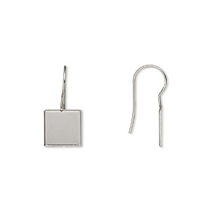Ear wire, Almost Instant Jewelry&reg;, stainless steel, 23mm fishhook with 10mm chessboard glue-in setting. Sold per pkg of 2 pairs.