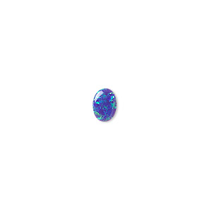 Cabochon, &quot;opal&quot; (silica and epoxy) (man-made), dark blue, 7x5mm calibrated oval. Sold per pkg of 2.