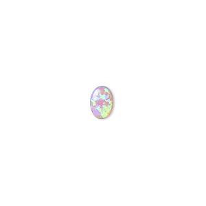 Cabochon, &quot;opal&quot; (silica and epoxy) (man-made), pink, 7x5mm calibrated oval. Sold per pkg of 2.