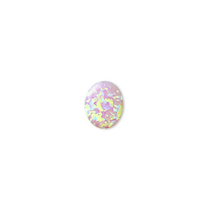Cabochon, &quot;opal&quot; (silica and epoxy) (man-made), pink, 10x8mm calibrated oval. Sold individually.