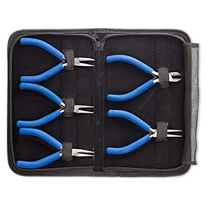 Pliers set, side-cutter / round-nose / flat-nose / chain-nose / curved chain-nose, stainless steel / PVC foam / vinyl, blue, 5 inches with 10x6x1-1/4 inch case. Sold per 5-piece set.