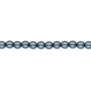 Bead, Czech pearl-coated glass druk, opaque gunmetal blue, 4mm round. Sold per 15-1/2&quot; to 16&quot; strand.