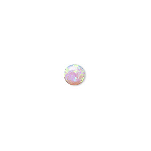 Cabochon, &quot;opal&quot; (silica and epoxy) (man-made), pink, 6mm calibrated round. Sold per pkg of 2.