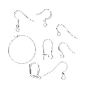 Ear wire mix, silver-plated brass and steel, 14-24.5mm mixed style, 22-24 gauge. Sold per pkg of 50 pairs.
