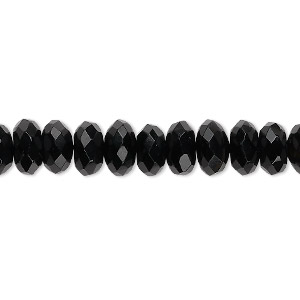 Bead, black onyx (dyed), 8x5mm faceted rondelle, B grade, Mohs hardness 6-1/2 to 7. Sold per 15-1/2&quot; to 16&quot; strand.