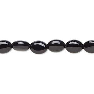 Bead, black onyx (dyed), 8x6mm flat oval, B grade, Mohs hardness 6-1/2 to 7. Sold per 15-1/2&quot; to 16&quot; strand.
