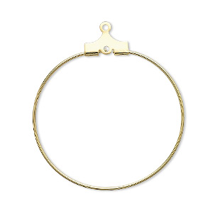 Beading hoop, gold-plated brass, 30mm round with loop. Sold per pkg of 10.