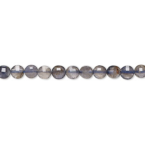 Bead, iolite (dyed), 4mm faceted puffed flat round with 0.8-1mm hole, B grade, Mohs hardness 7 to 7-1/2. Sold per 15-1/2&quot; to 16&quot; strand.