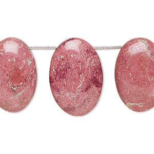 Bead, thulite (natural), 23x17mm-28x18mm graduated hand-cut top-drilled puffed oval with flat oval, B grade, Mohs hardness 6 to 7. Sold per pkg of 3.