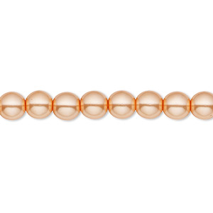 Bead, Czech pearl-coated glass druk, opaque peach-orange, 6mm round. Sold per 15-1/2&quot; to 16&quot; strand.