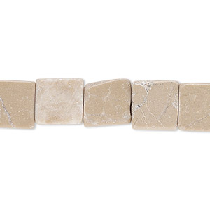 Bead, tan marble (natural), 9x9mm-10x10mm flat square, C grade, Mohs hardness 3. Sold per 15&quot; to 16&quot; strand.