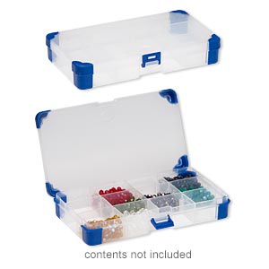 Organizer, acrylic and rubber, clear and blue, 8 x 4-1/4 x 1-1/4 inch rectangle, 5-12 adjustable compartments. Sold individually.