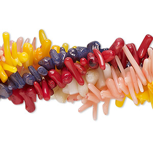 Bead mix, bamboo coral (bleached / dyed), mixed colors, 5x1mm-14x2mm cupolini, C grade, Mohs hardness 3-1/2 to 4. Sold per pkg of (5) 15&quot; to 16&quot; strands.