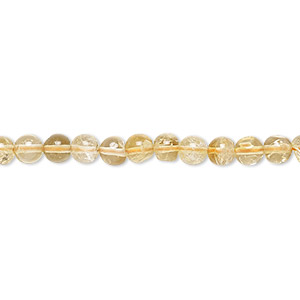Bead, citrine (dyed / heated), 5mm hand-cut round, C grade, Mohs hardness 7. Sold per 15-1/2&quot; to 16&quot; strand.