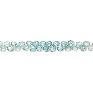 Bead, blue zircon (heated), 6mm hand-cut top-drilled faceted teardrop, B grade, Mohs hardness 6 to 7-1/2. Sold per 4-inch strand, approximately 25 beads.