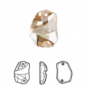 Sew-on component, Crystal Passions&reg;, crystal golden shadow, foil back, 19x13mm faceted divine rock flat back with 2 holes (3257). Sold individually.