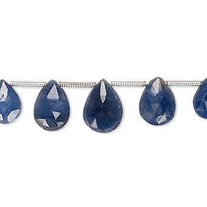 Bead, blue sapphire (heated), 7x5mm-12x8mm graduated hand-cut top-drilled faceted puffed teardrop, B grade, Mohs hardness 9. Sold per pkg of 9.