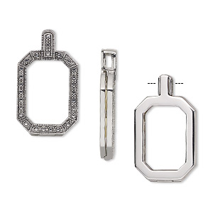 Pendant, Almost Instant Jewelry&reg;, antique silver-plated brass and rubber, 42x24mm single-sided hinged octagon with 27x18.5mm emerald-cut setting. Sold individually.
