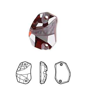 Sew-on component, Crystal Passions&reg;, crystal red magma, foil back, 19x13mm faceted divine rock flat back with 2 holes (3257). Sold individually.