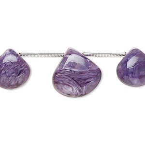 Bead, charoite (natural), 12-15mm graduated hand-cut top-drilled puffed teardrop, B grade, Mohs hardness 5 to 6. Sold per pkg of 3.