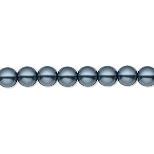Bead, Czech pearl-coated glass druk, opaque gunmetal blue, 6mm round. Sold per 15-1/2&quot; to 16&quot; strand.