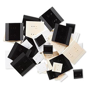 Earring card mix, flocked acrylic, matte black / cream / off-white, 1x1-inch and 2x2-inch square. Sold per pkg of 50.