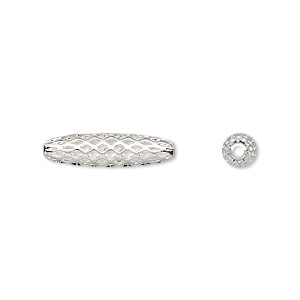 Bead, silver-plated brass, 19x5mm weave oval with cutouts. Sold per pkg of 100.