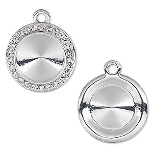 Drop, Almost Instant Jewelry&reg;, crystals and silver-plated &quot;pewter&quot; (zinc-based alloy), crystal clear, 18.5mm round with 14mm rivoli setting. Sold individually.