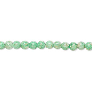 Bead, riverstone (dyed), green, 4mm round, B grade, Mohs hardness 3-1/2. Sold per 15-1/2&quot; to 16&quot; strand.