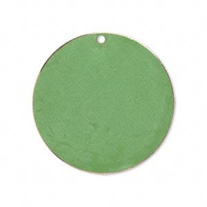 Focal, brass, bright green patina, Pantone&reg; color 17-0215, 30mm double-sided flat round. Sold per pkg of 6.